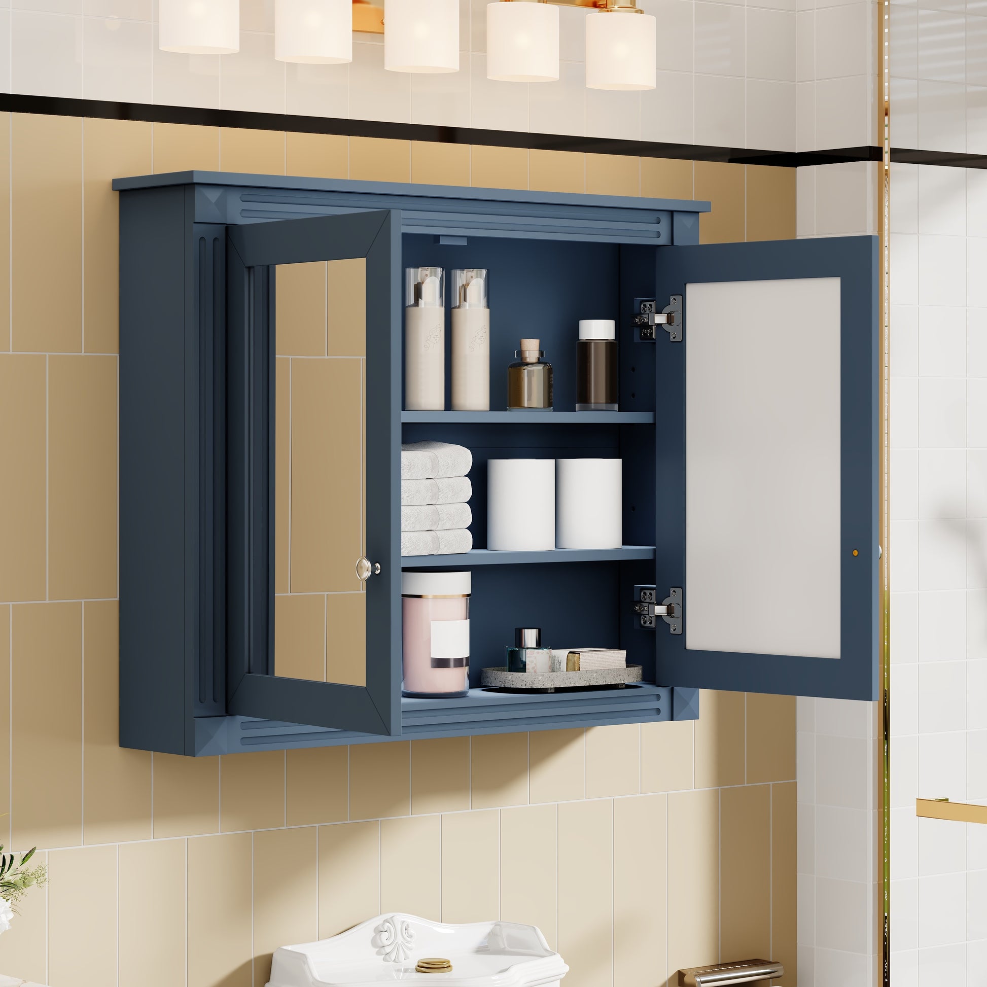 36'' x 28'' Medicine Cabinet, Wall Mounted Bathroom Storage Cabinet, Modern Bathroom Wall Cabinet with 2 Mirrors, Medicine Cabinet, Mirror Cabinet with 2 Adjustable Shelves image 4