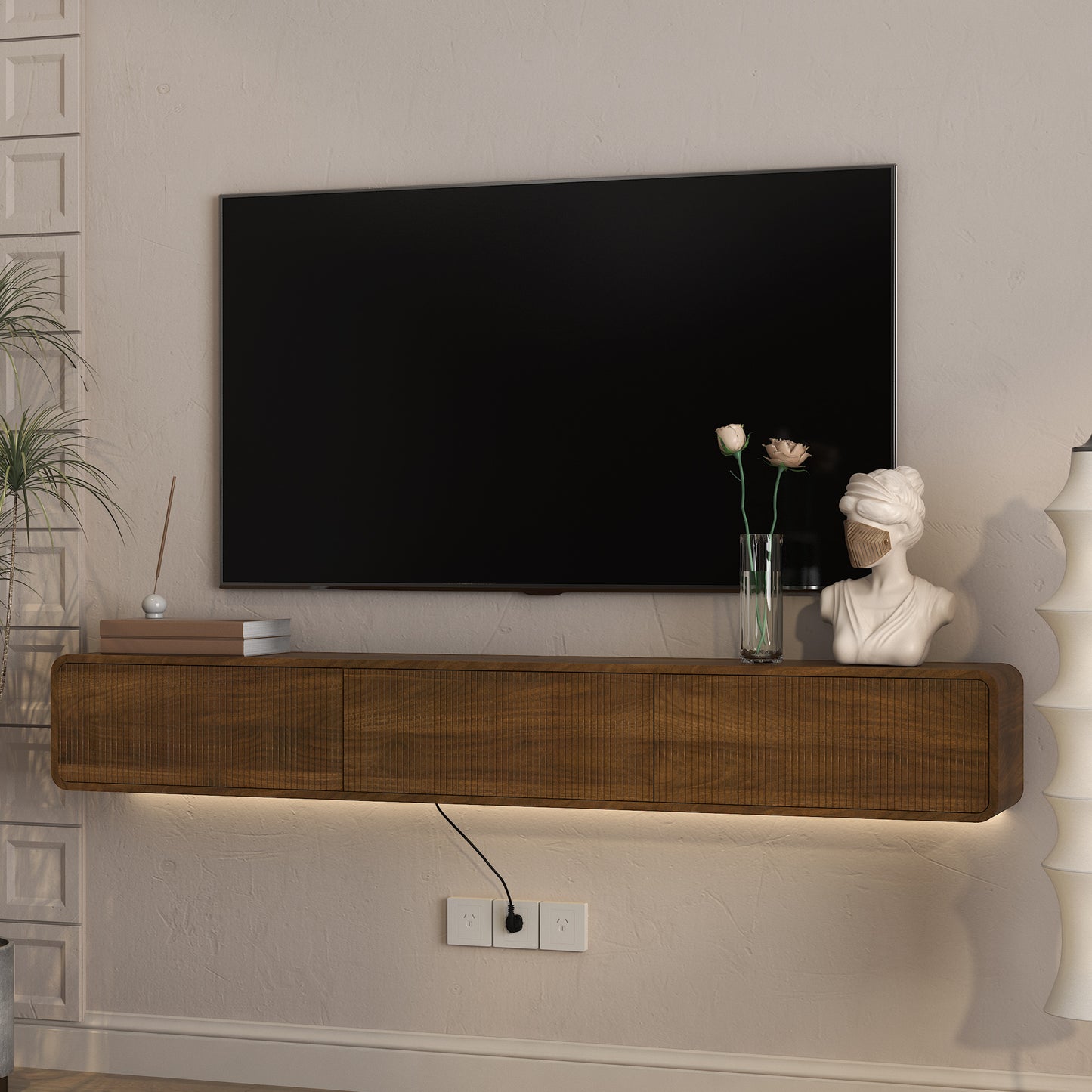Floating TV Stand Wall Mounted with 16 Color LEDs,69" Modern TV Stand, Floating TV Cabinet Entertainment Center for 55 60 65 Inch TV image 2