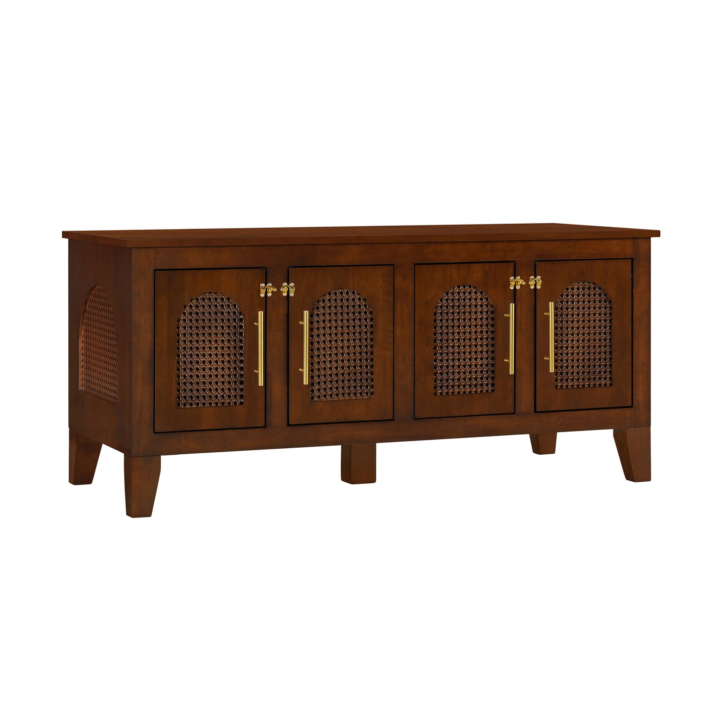 Lars Indoor Rattan Decorated Rubber Wood Dog Crate Cabinet Furniture – Stylish Pet Kennel with 4 Doors for Living Room image 6