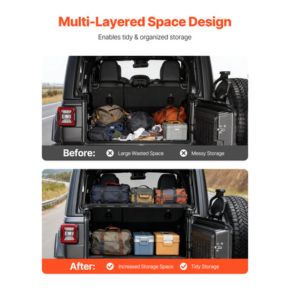 Rear Trunk Cargo Rack, for 2007-2024 Jeep Wrangler JK 4-Door Hardtops, 300 lbs Capacity, Carbon Steel Basket Tray Interior Storage Luggage Carrier with Net, Shelf Stand Organizer for Camping Trip Gear image 2