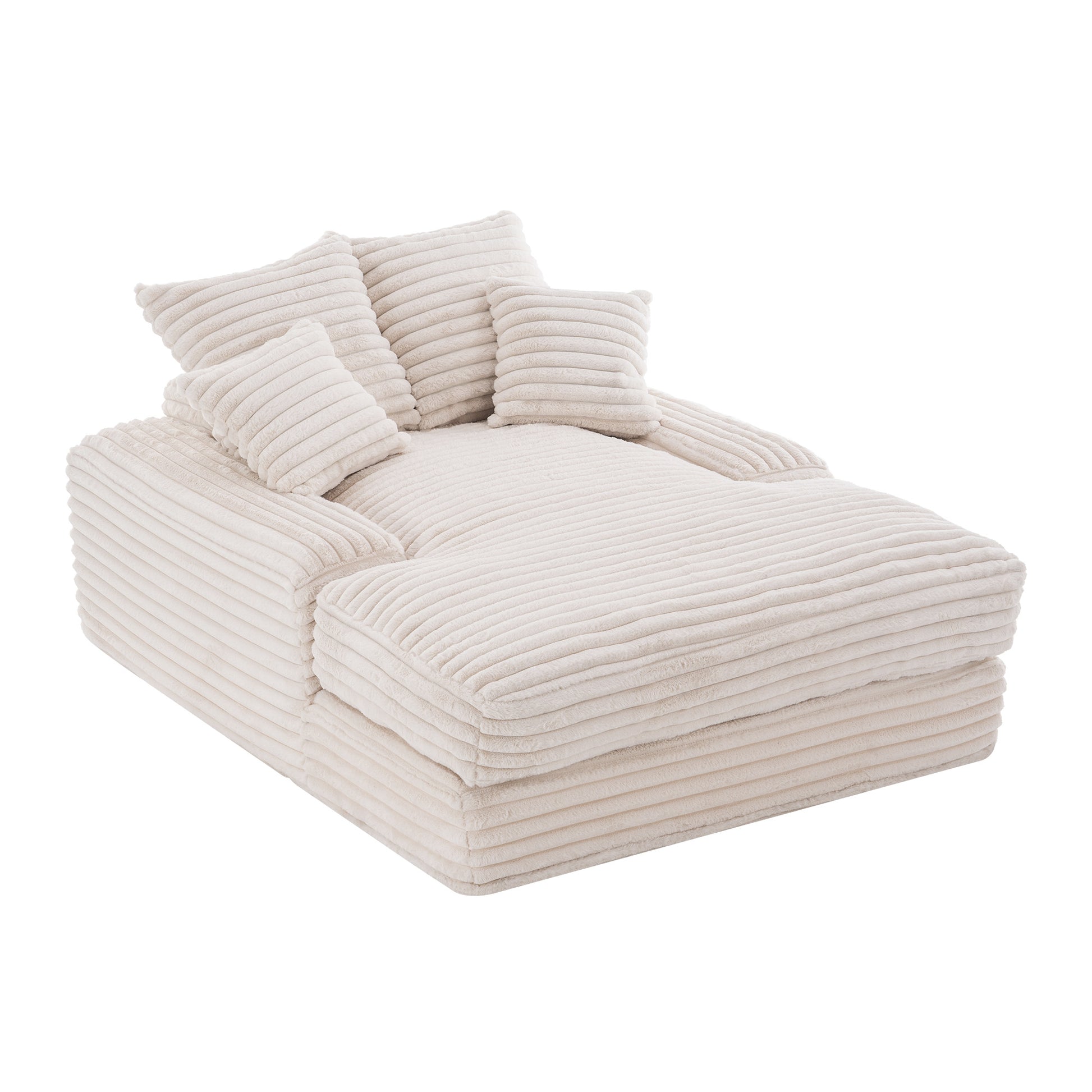 012-Luxury Corduroy Convertible Chaise Lounge with 4 Pillows, Ultra-Soft Sofa Bed No Assembly Required, Instant Setup Lounge Chair Bed for Living Room, Apartment & Small Spaces, Beige image 11
