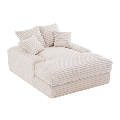 012-Luxury Corduroy Convertible Chaise Lounge with 4 Pillows, Ultra-Soft Sofa Bed No Assembly Required, Instant Setup Lounge Chair Bed for Living Room, Apartment & Small Spaces, Beige image 11