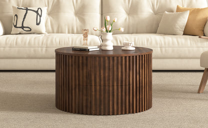 VIBE HAUS Round Lift Top Coffee Table, Modern Fluted Wood Accent Coffee Table with Hidden Storage for Living Room image 10