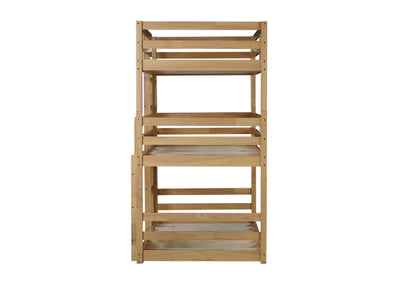 Triple Rubber Wood Bunk Bed with Two Built-in Ladders, Guardrails, Twin over Twin over Twin, Detachable Triple Twin Bunk Bed,Natural image 7