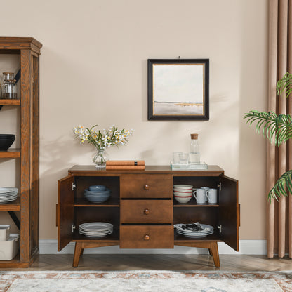 47.3" Mid Century Modern Sideboard Buffet Cabinet with Storage, Storage Cabinet with 2 Doors and 3 Drawers for Kitchen Dining Living Room, Accent Console Table, Walnut image 3