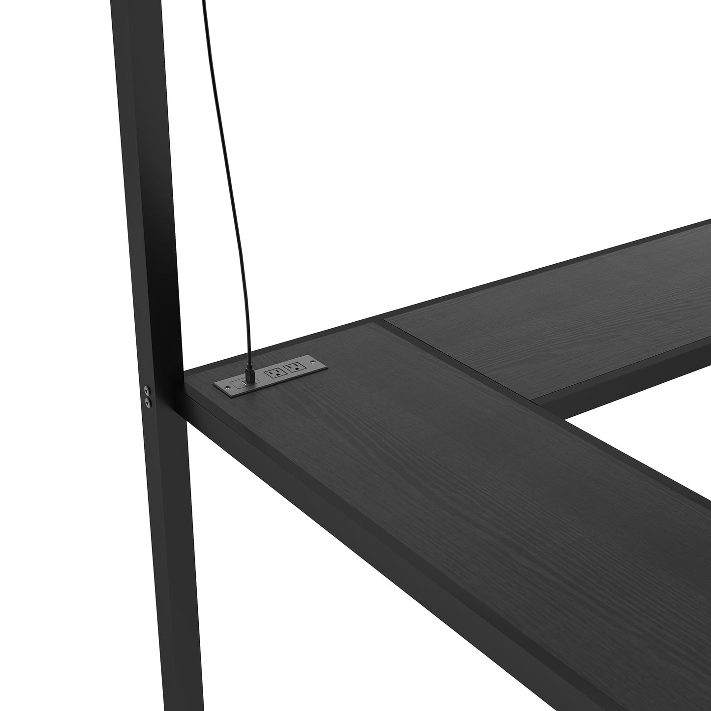 Twin XL Size Loft Bed with L-shaped Desk and USB, Metal Loft Bed with Wardrobe and Adjustable Shelf, High Loft Bed with LED for Kids Teens Adults, Black image 11