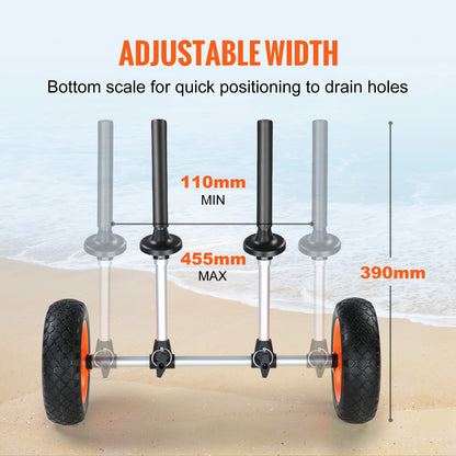 Heavy Duty Kayak Cart, 280lbs Load Capacity, Detachable Canoe Trolley Cart with 10'' Solid Tires, Adjustable Width & Top Foam Protection, for Kayaks with Drain Holes of 2.54cm and Above image 3