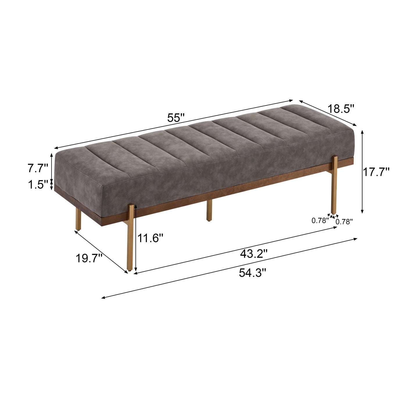 Upholstered Channel Tufted Ottoman Bench Seat with Gold Legs image 5