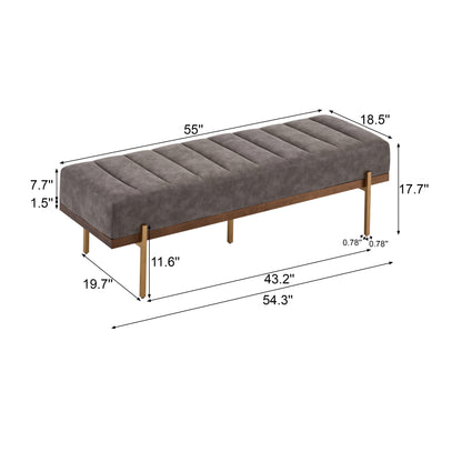 Upholstered Channel Tufted Ottoman Bench Seat with Gold Legs image 5