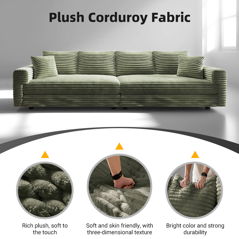 102.4 " Plush Corduroy 4-Seat Sofa,Modern Comfy Upholstered Sofa Cloud Couch,Deep Seat Couches with Soft Pillows,Convertible Deep Seat Sofa Lounge Chair for Apartment,Office,Green(Old Sku:W1885P346910 image 12