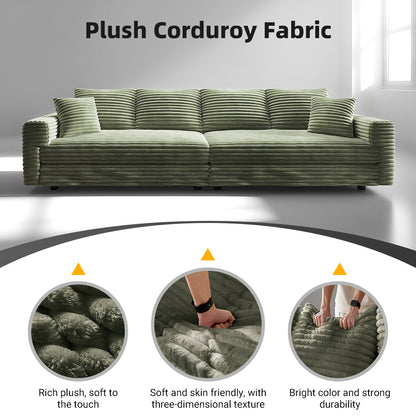 102.4 " Plush Corduroy 4-Seat Sofa,Modern Comfy Upholstered Sofa Cloud Couch,Deep Seat Couches with Soft Pillows,Convertible Deep Seat Sofa Lounge Chair for Apartment,Office,Green(Old Sku:W1885P346910 image 12