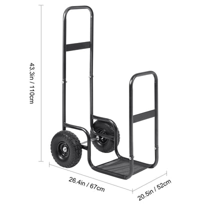 Firewood Log Cart, 250 lbs Capacity, Outdoor and Indoor Wood Rack Storage Mover with PU Wheels & Waterproof Cloth, Heavy Duty Steel Dolly Hauler, Firewood Carrier for Fireplace, Fire Pit, Black image 11