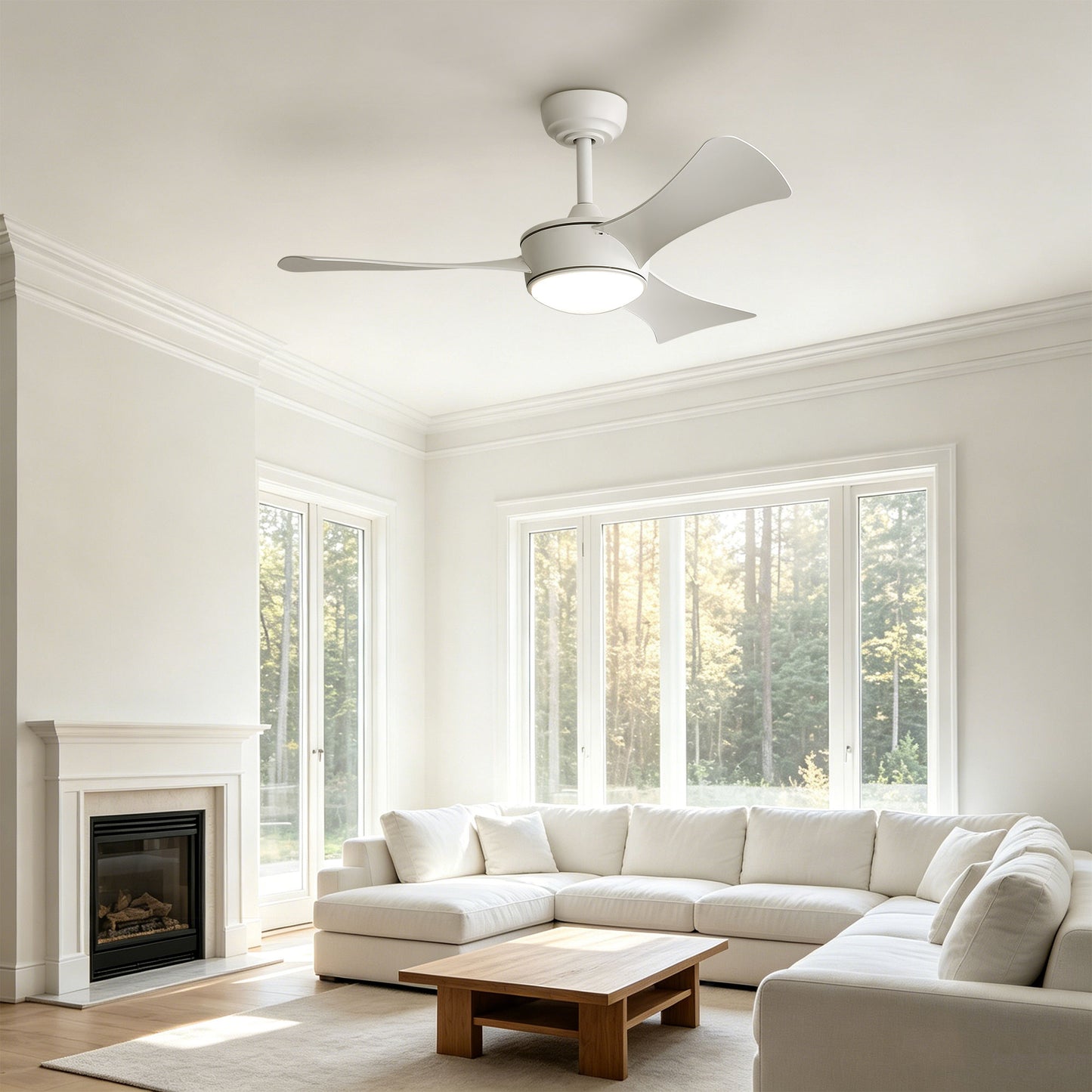 42-inch white ceiling fan with light, Quick-install, Dimmable, DC reversible motor, Timer function (1/4/8 hours), Light with memory function image 5