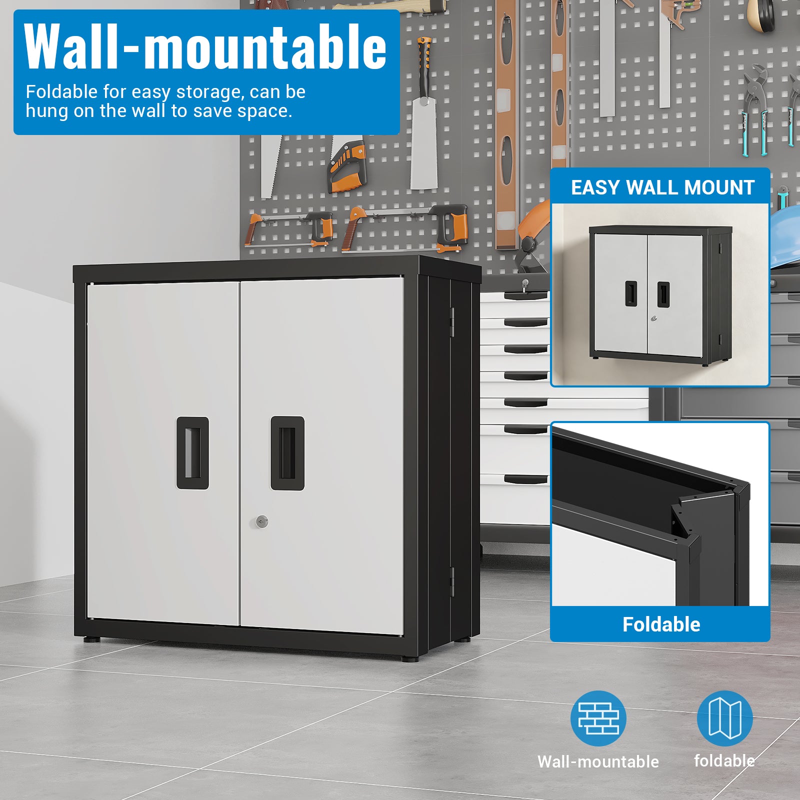 Metal Tool Garage Storage Cabinet with 2 Doors and lock image 10