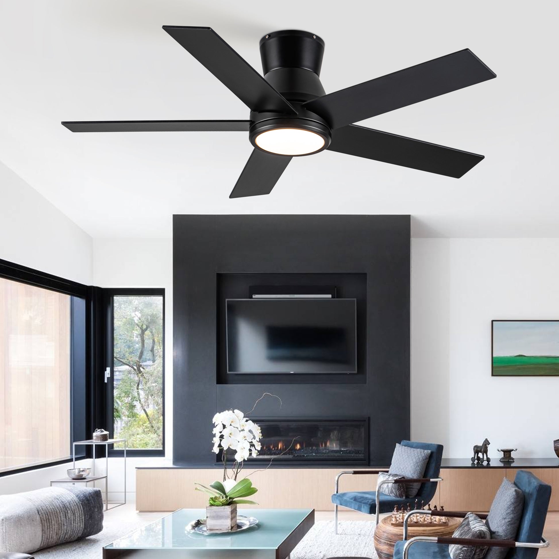 52" Black Lowe Profile Ceiling Fan with Light image 3
