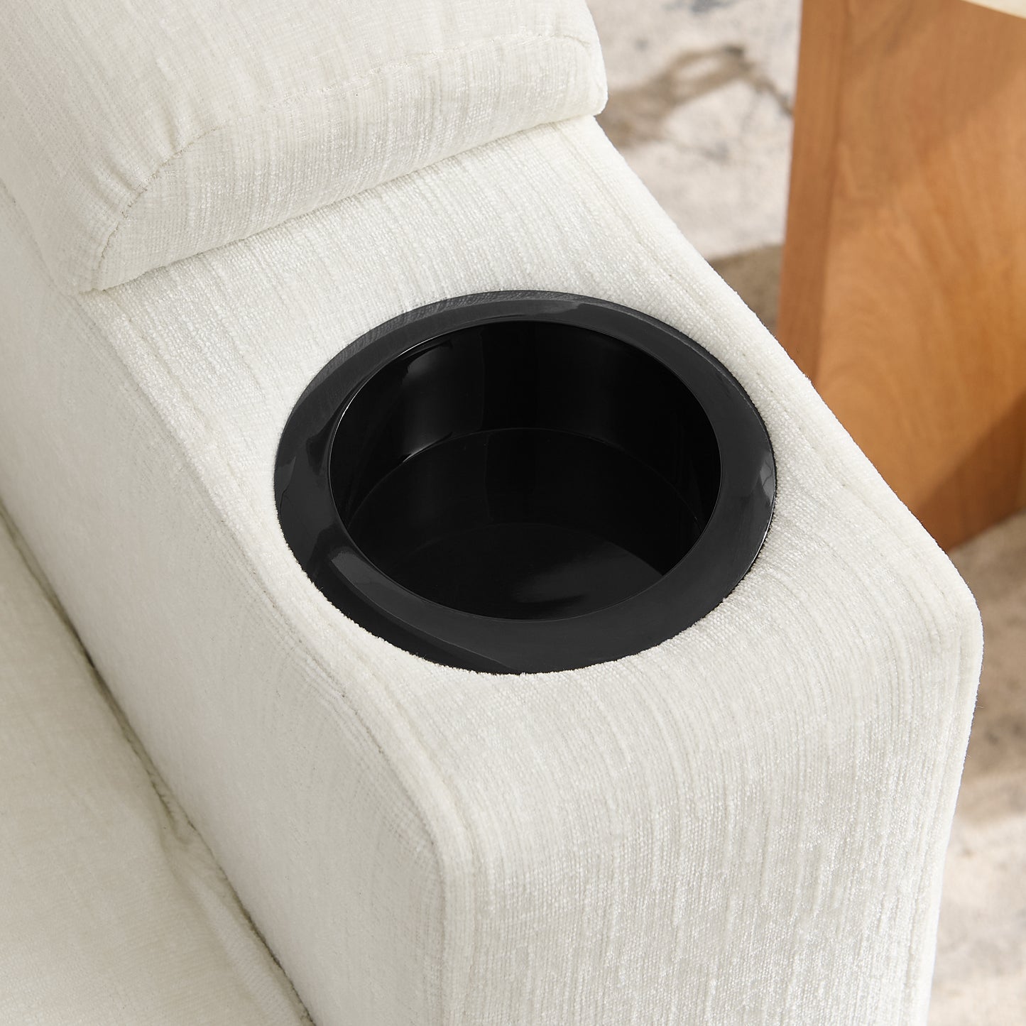 Single sofa recliner with manually adjustable backrest, USB charging port on the armrest side, phone stand included, hidden armrest storage, and a matching storage ottoman-Beige image 9