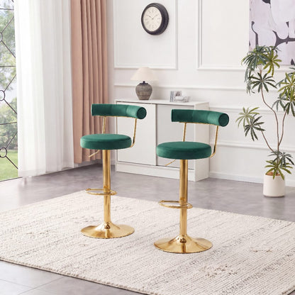 Soft Velvet Upholstered Swivel Adjustable Bar Chair with electroplated gold legs- Dining Room Living Room Bar Cafe Reception Desk Bar Stool(Dark Green, Set of 2) image 1