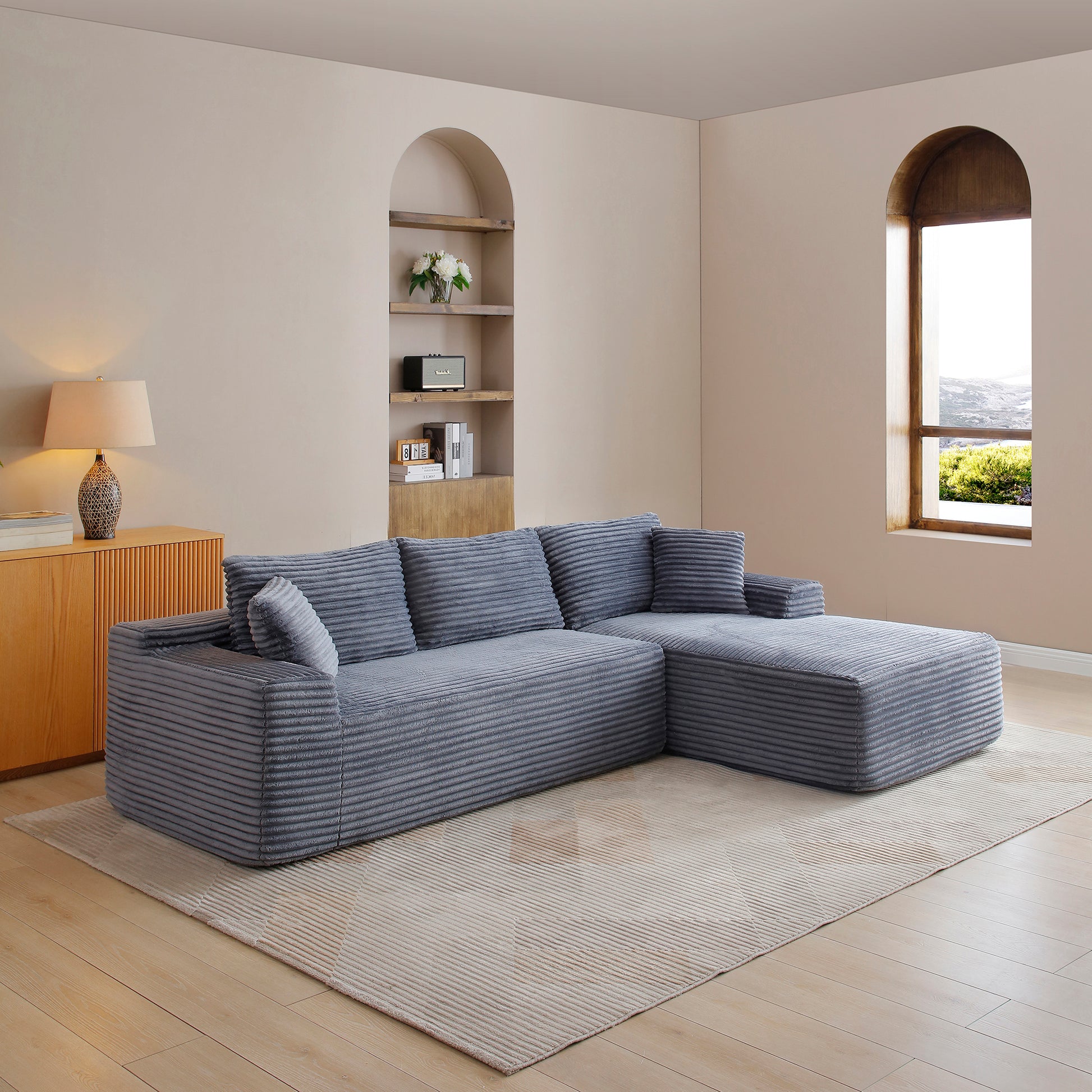 105'' Modular Sectional Sofa, Cloud Sectional Couch with Deep Seat, Modern Modular L-Shape Sofa Couch with Chaise,Upholstered Couches for Living Room Bedroom,No Assembly, (GREY) image 4