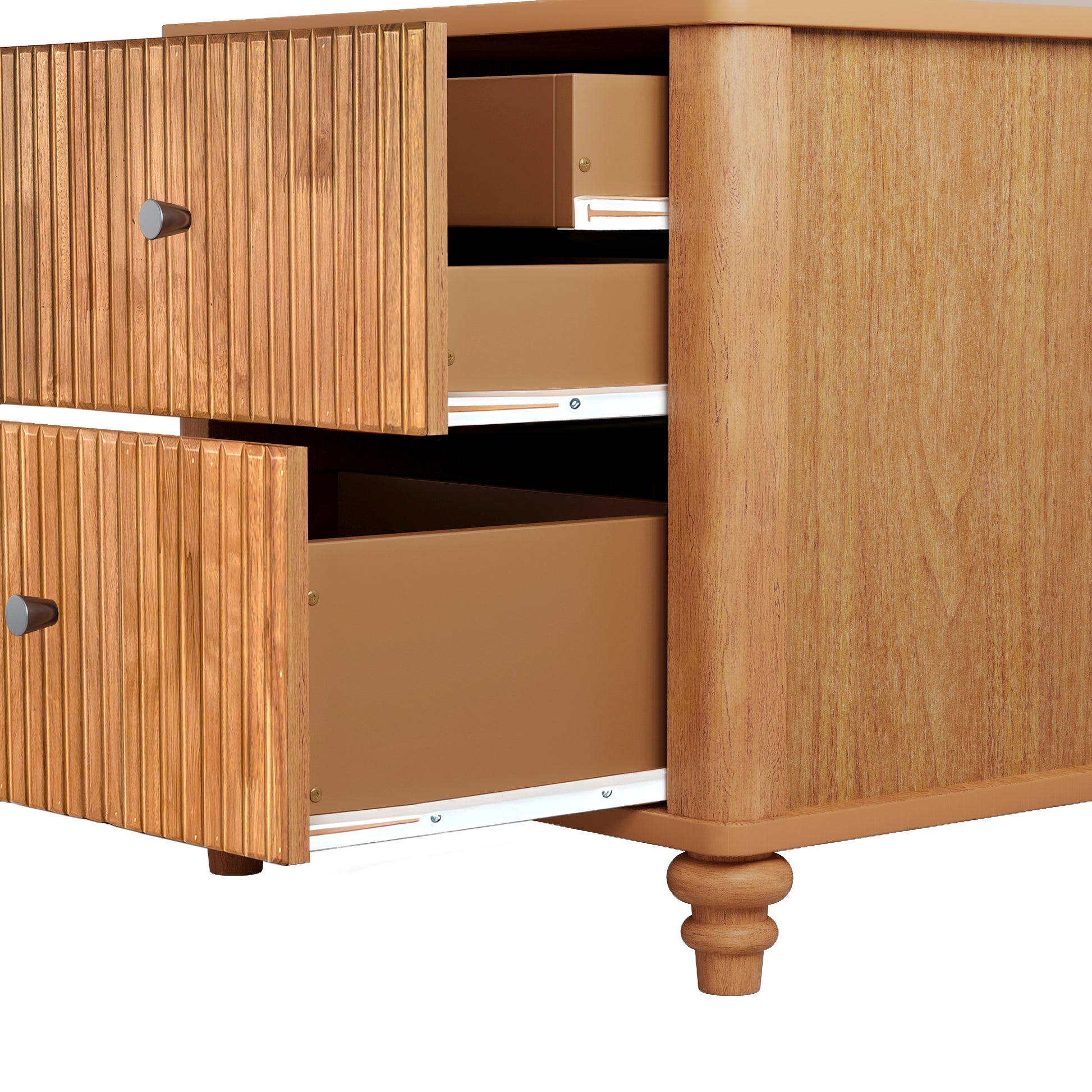 Fluted Nightstand, 21.65" Wide Side Table with 3 Drawers, Mid Century Modern Wood NightStand with Metal Handle, Wooden Bedside End Table for Bedroom, Living Room, Closet, Natural image 7