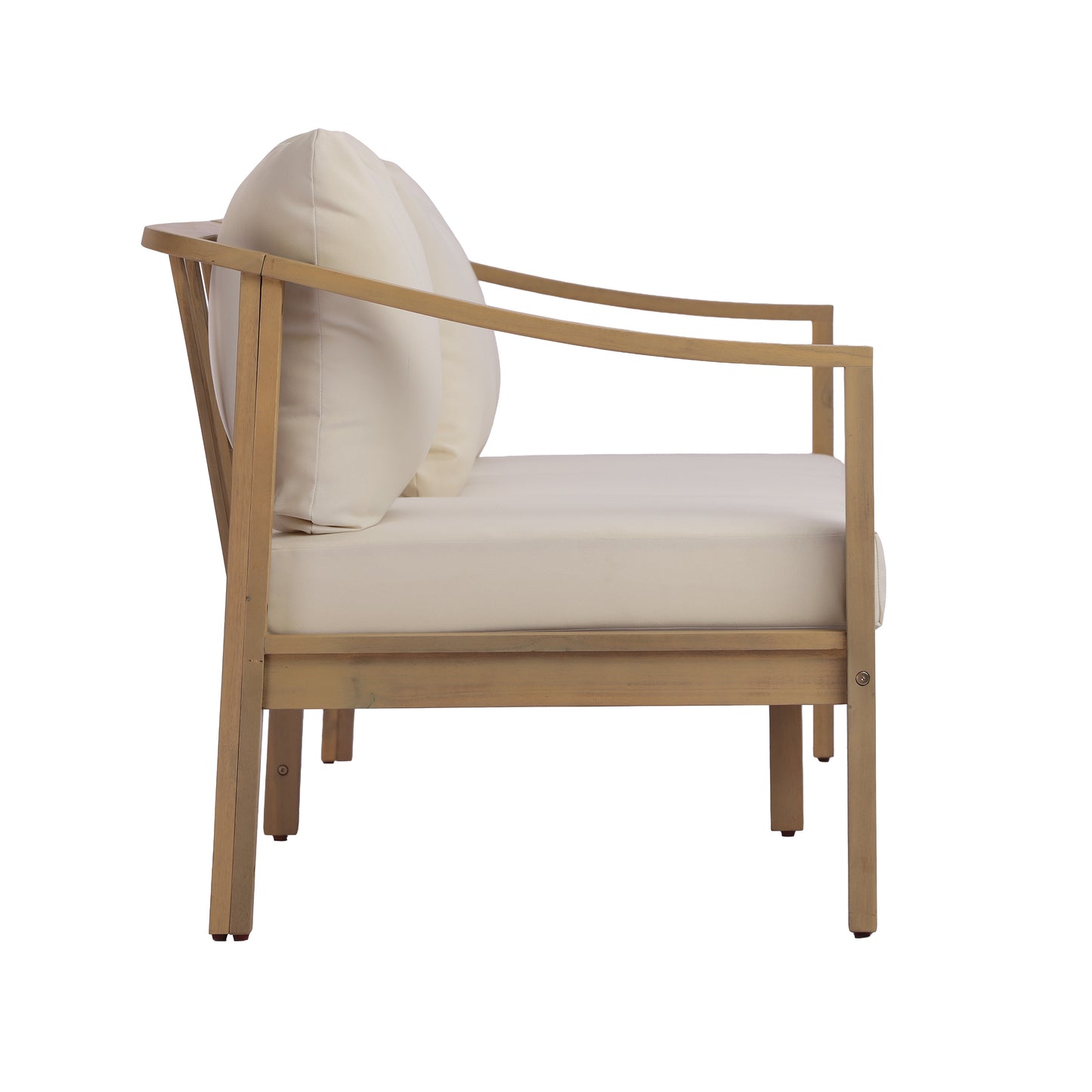 77.95" outdoor acacia wood frame, 26.38" deep seat design with soft cushion, three-seater sofa,slatted wood backrest,suitable for porches,gardens,backyards,and balconie (Light Teak+Beige Cushion) image 6