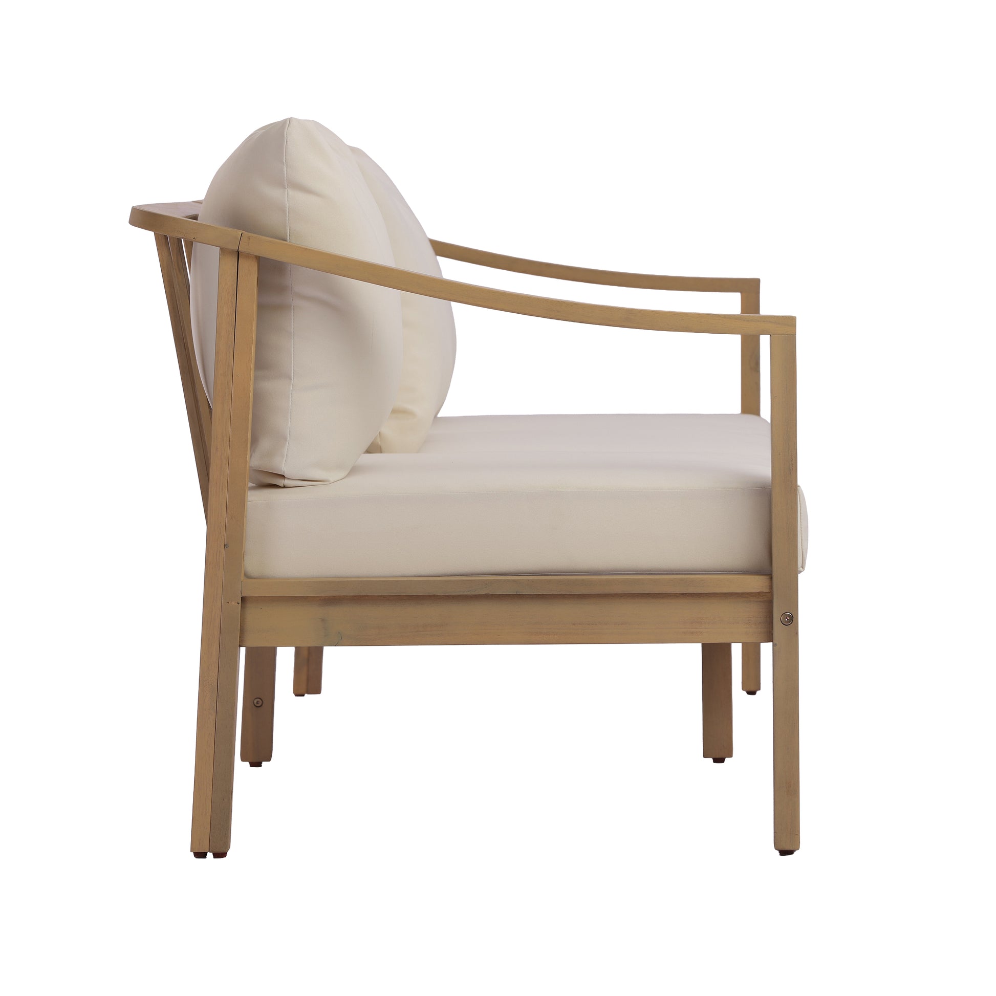 77.95" outdoor acacia wood frame, 26.38" deep seat design with soft cushion, three-seater sofa,slatted wood backrest,suitable for porches,gardens,backyards,and balconie (Light Teak+Beige Cushion) image 6