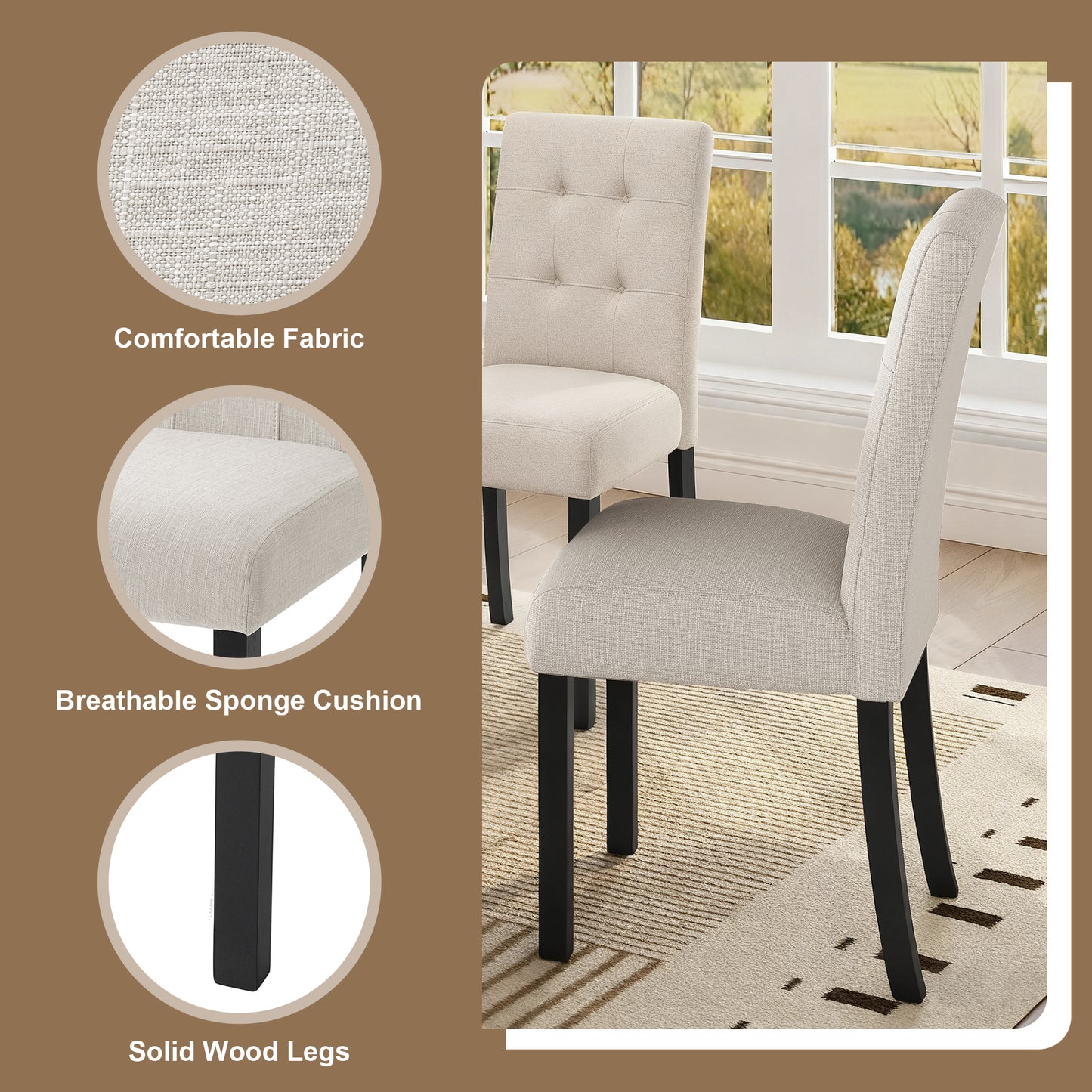 6 Piece Modern Dining Table Set, 63" Faux Marble Dining Table with Geometric Legs & 4 Upholstered Chairs & 1 Bench, Suitable for Dining Kitchen Room,Easy to Assemble, Beige + White image 9