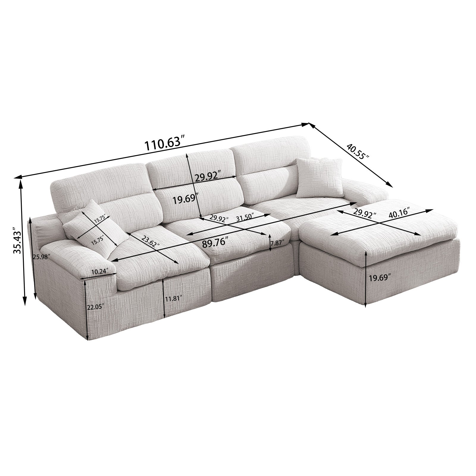 Corner Chaise Sofa with High Backrest,L-Shaped Couch with Slub Chenille Fabric, Compressed High-Density Sponge Cushion, Space-Saving No-Assembly Sofa for Living Room,Apartment(Blue) image 9