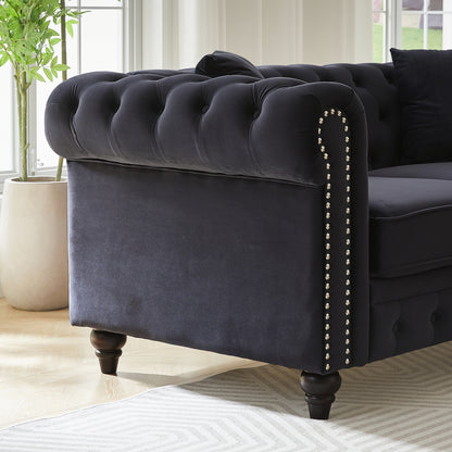 FX 85.5"Living Room with velvet Chesterfield Sofa with Rolled Arms 3 Seater Sofa with Button Design and 2 Cushions for Apartment, Office, Living Room W1926S00064 image 11