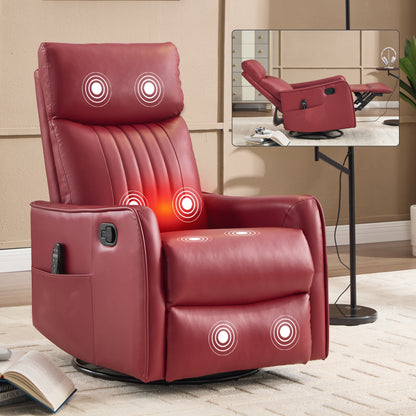 Red Faux Leather Heat Massage Manual Recliner Chair with Rocker and Swivel for Living Room image 12