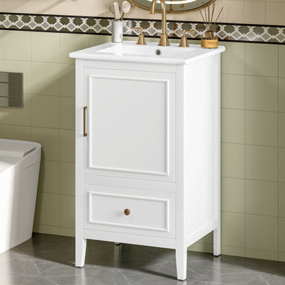 20" Bathroom Vanity with Sink, Bathroom Cabinet with A Door, Door Shelf Storage and Adiustable Foot Pads, A Drawer, White(Old SKU:N725P192821K) image 2