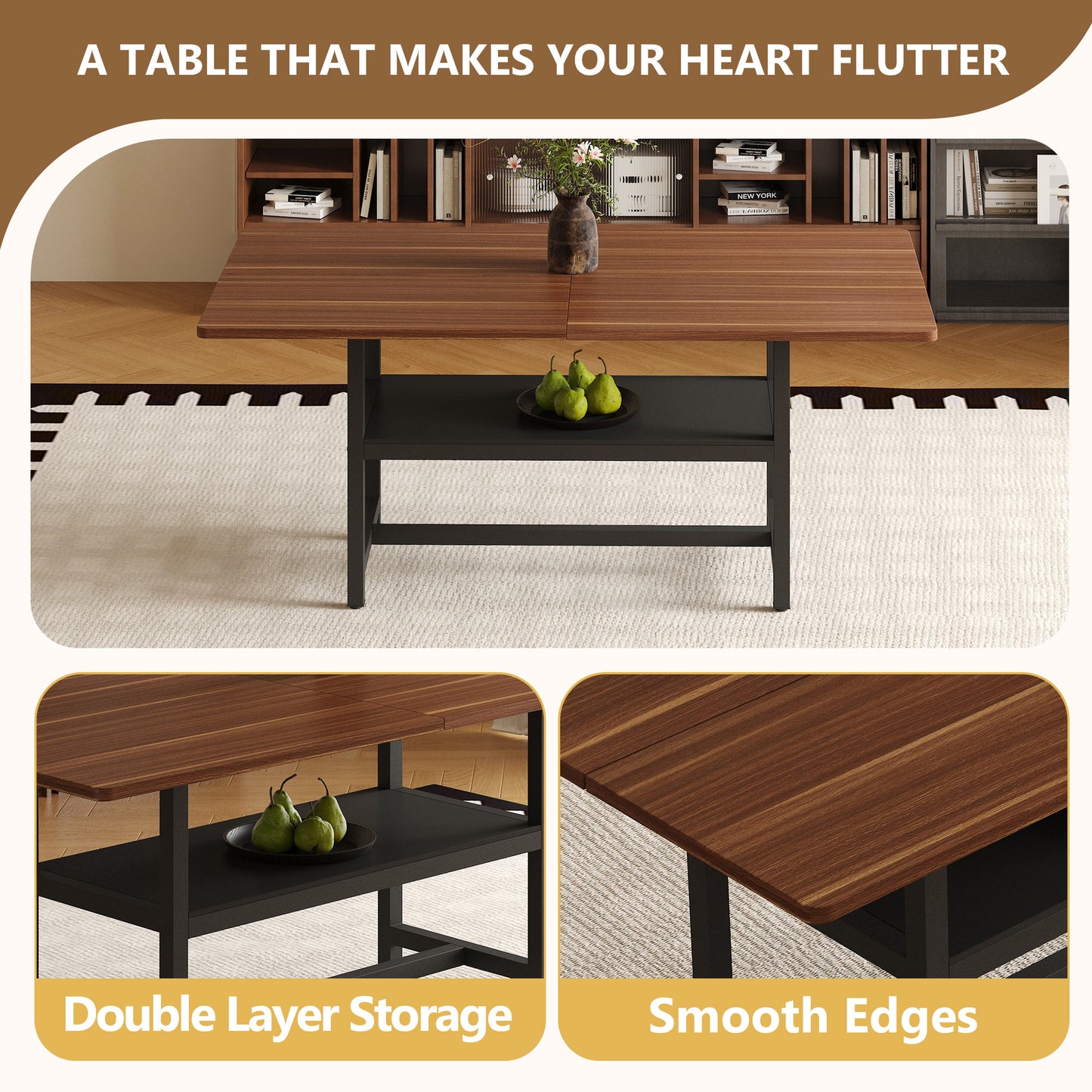 Table and chair set.71 inch long fashionable walnut grain dining table, a practical choice to add color to the home.Paired with 6 Black PU Chairs With C-tube Black Metal Chair Legs. image 5