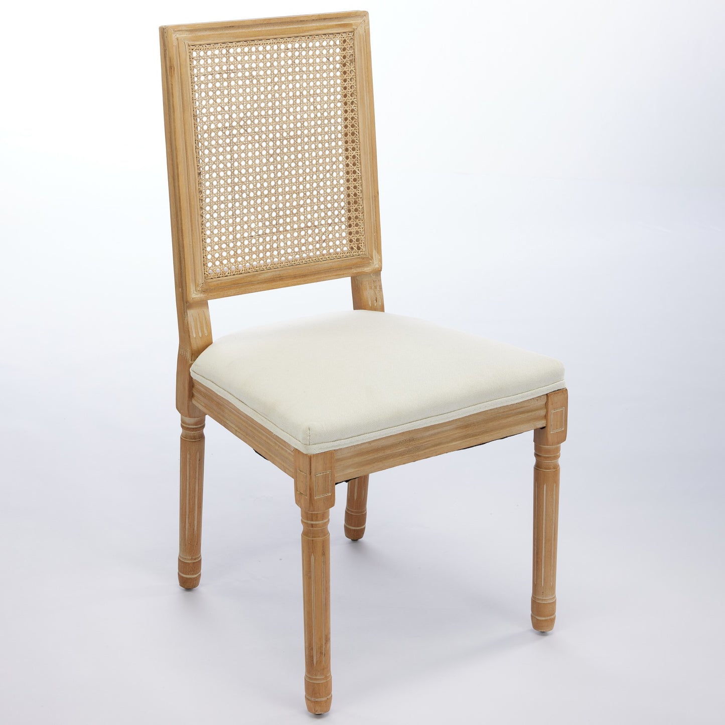 French Decor Chairs Set of 2, Louis Dining Chairs with Square Rattan Backrest and Exquisitely Carved Solid Wood Frame for Living Room, Kitchen, Restaurant,SW1779BG, Beige image 4