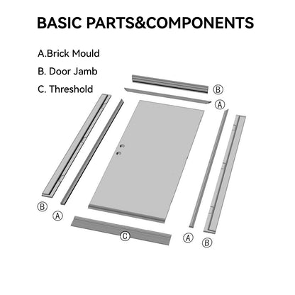 36"x80" Fiberglass Front Door with White 4-9/16" PVC Frame,Left-Hand Inswing Exterior Door with Brickmould,Contemporary minimalist brushed skin & Grooved line with frosted glass for Home Entrance, Bla image 8