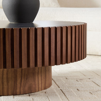 35.43'' Nesting Round Sintered Stone Tabletop Modern Drum Coffee Table Luxury Circle Coffee Table for Apartment Walnut image 8
