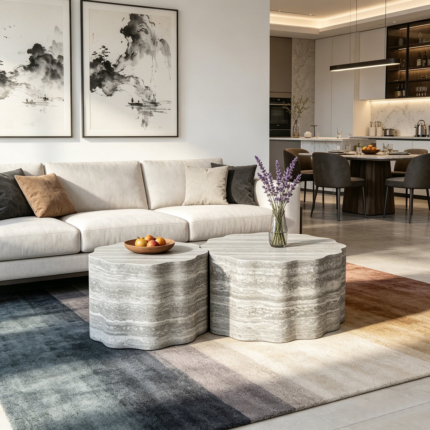 Set of 2 Round Coffee Tables for Living Room, Faux Mars Pattern Modern Minimalist Side Tables Accent End Table End Table for Apartment, Office image 2