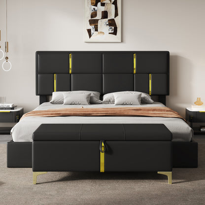 2-Pieces Bedroom Sets,Queen Size Upholstered Platform Bed with Hydraulic Storage System,Storage Ottoman with Metal Legs,Black(Old SKU:N733S207778B) image 2