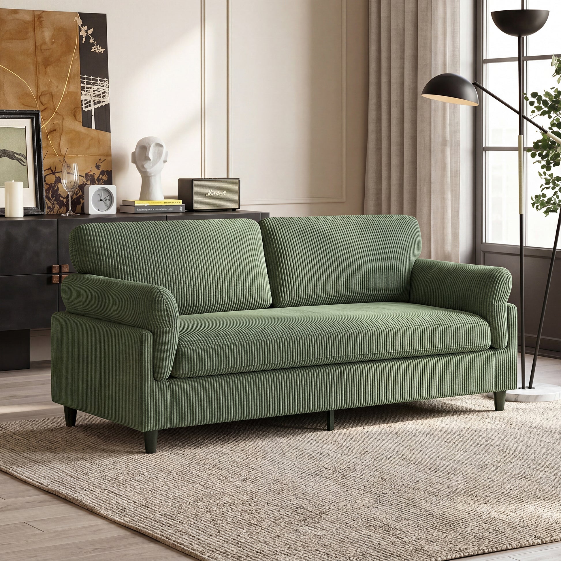 82.6" Corduroy Loveseat Sofa, Mid-Century Modern 2-Seater Couch, Iron & Wood Frame Construction,Soft Fabric Upholstered Love Seat for Living Room & Bedroom image 1