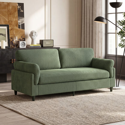 82.6" Corduroy Loveseat Sofa, Mid-Century Modern 2-Seater Couch, Iron & Wood Frame Construction,Soft Fabric Upholstered Love Seat for Living Room & Bedroom image 1