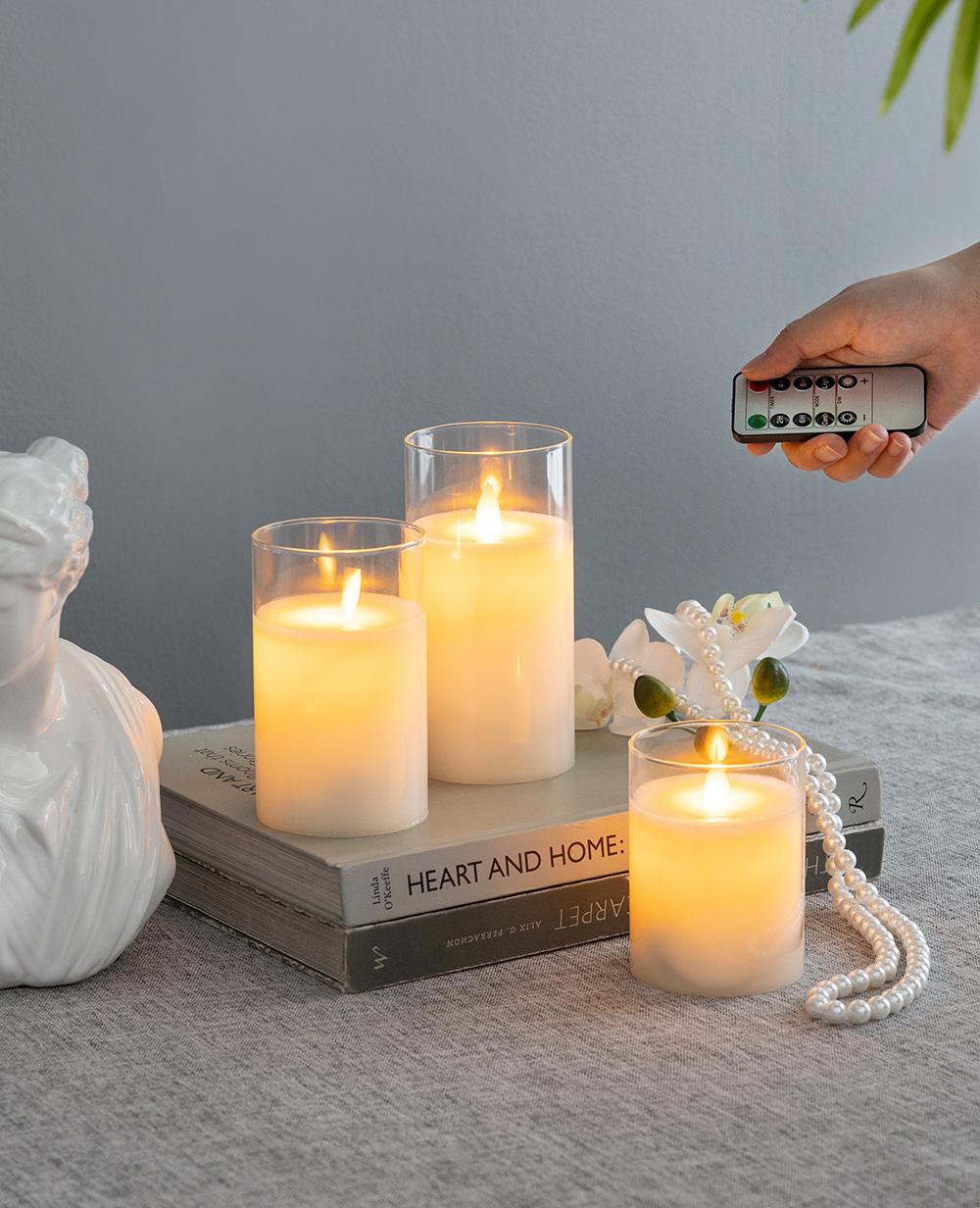 S/3 Real Flame-Effect LED Wax Candles Light With Remote Timer, White L:D3x6" M:D3x5" S:D3x4" image 7