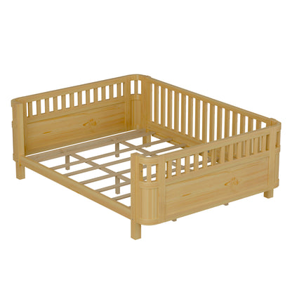 Queen Size Wood Platform Bed, Wood Low Profile Queen Bed with Rails for Girls and Boys,Natural(Expect Arrival Date 2026/3/30) image 10