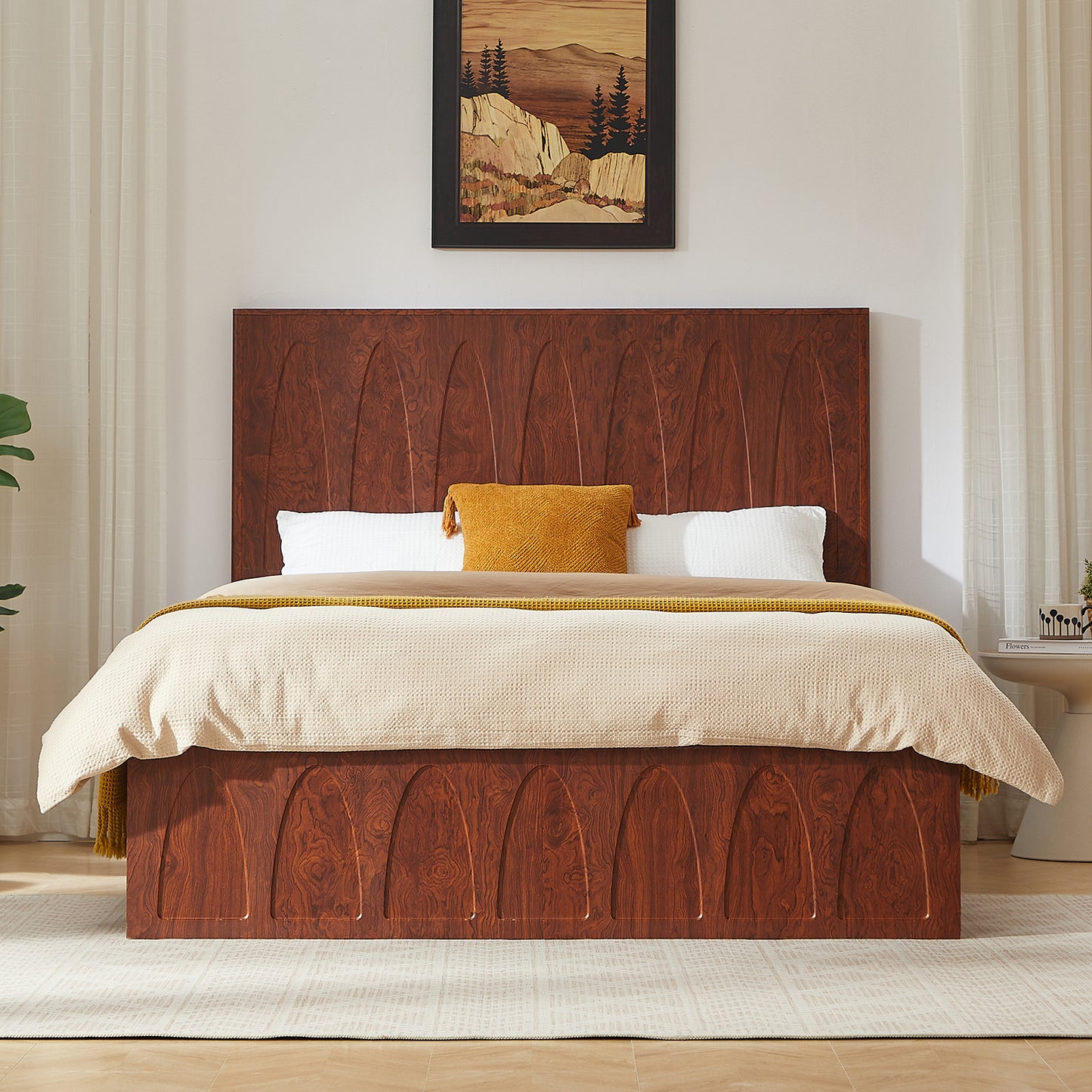 Dekuch queen solid wood platform bed frame with storage drawers - front view