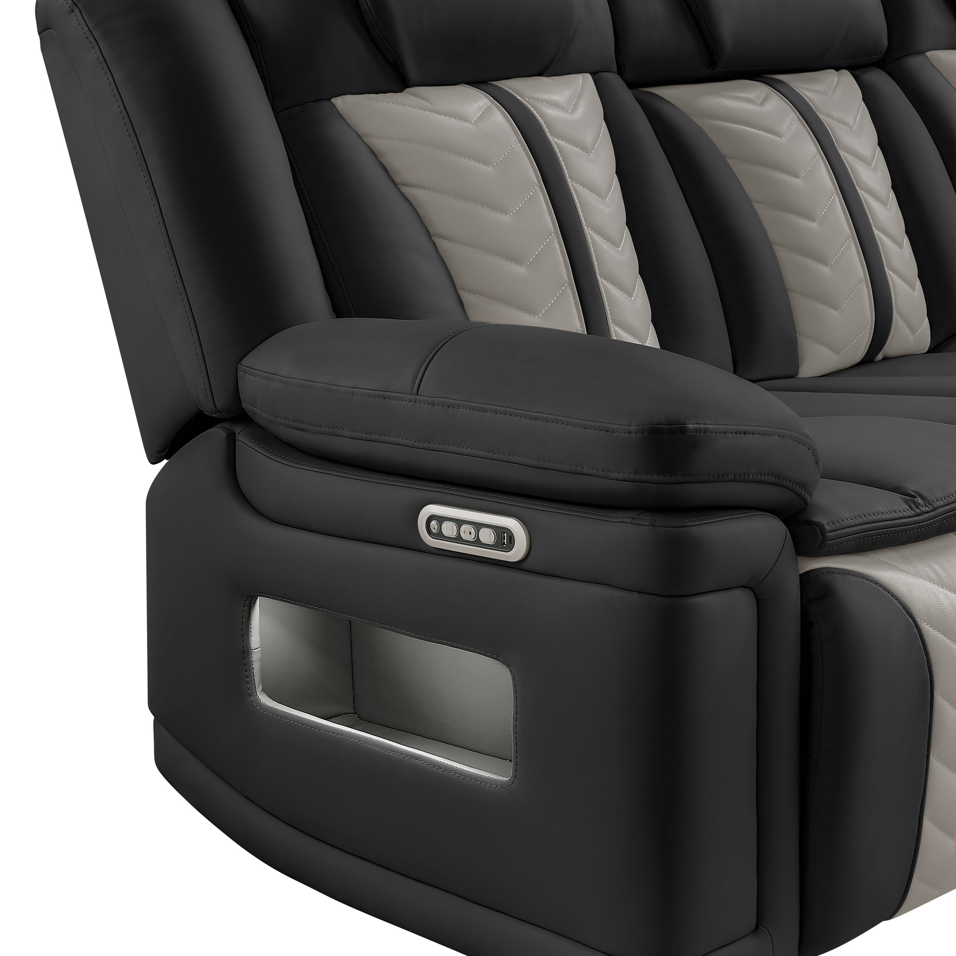 Cruiser 2‑Piece Power Reclining Set with LED Lighting, Massage, Wireless Charging & Speaker Console Made with Faux Leather in Black and Gray image 9