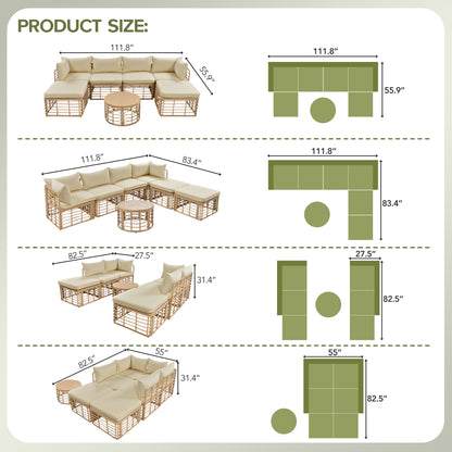 GO 7 Pieces Outdoor Patio Furniture, All-Weather Rattan Sectional Sofa Set with Thick Cushions and Pillows, Freely Combined Conversation Sets for Garden, Backyard, Balcony, Brown image 6