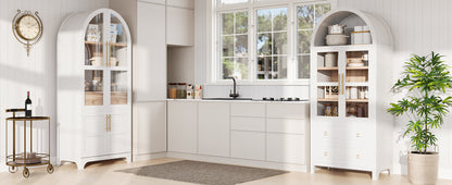K&K 71" Tall Arched Kitchen Pantry Cabinet with Door Shelves, Farmhouse Kitchen Storage Cabinet with Open & Adjustable Shelves, Hidden Drawer & Glass Door, Cupboard for Kitchen, Dining Room, White image 3