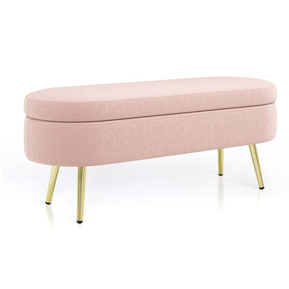 Ottoman Oval Storage Bench, Flannel with Metal Legs-Pink(43.5"x16"x16") image 12