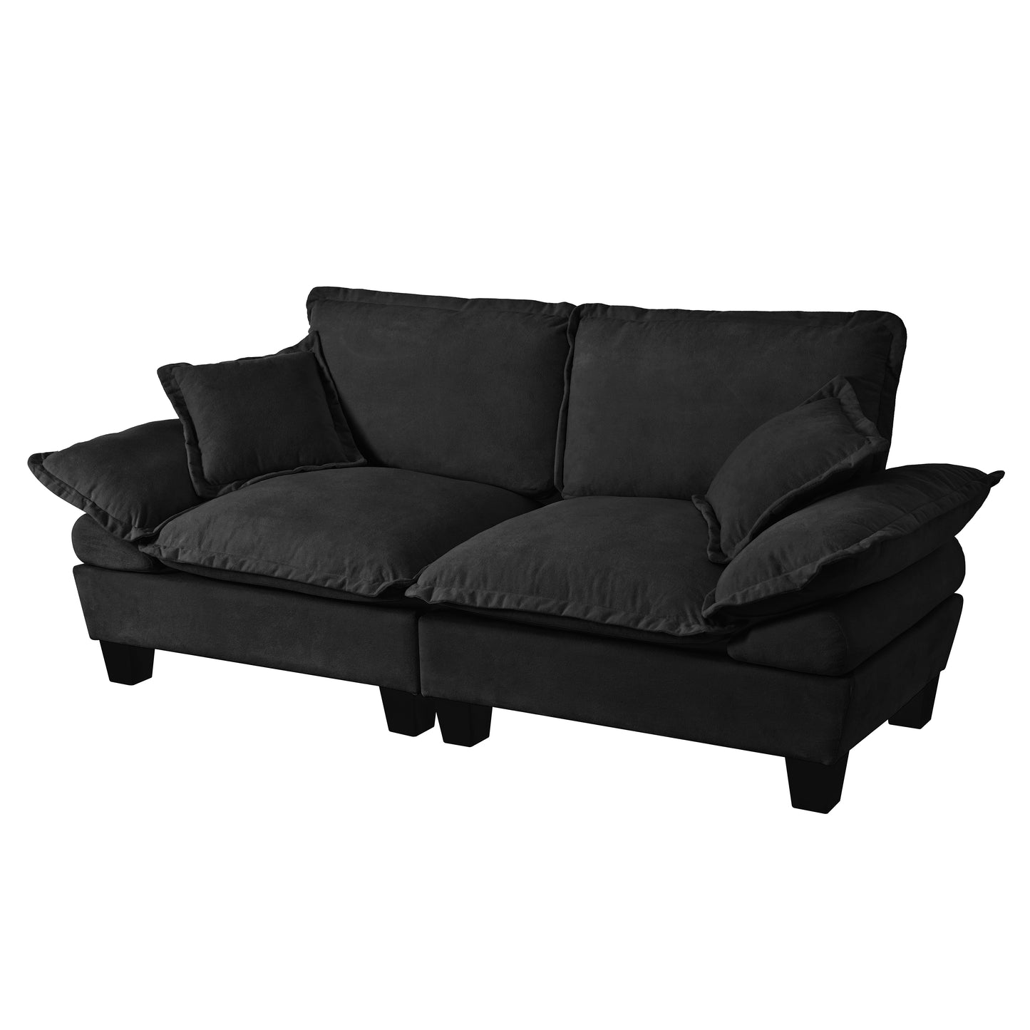 Chenille Sailboat Sofa, 2-Seater Modular Loveseat with Curved Armrests, Comfort-First Couch for Small Spaces & Apartments, Black image 12