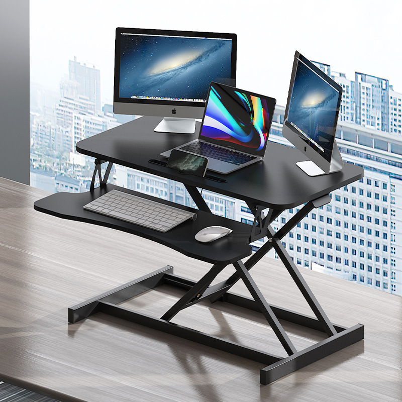 32 Inch Desk Converter, Height Adjustable Sit to Stand Riser, Dual Monitor and Laptop Workstation with Wide Keyboard Tray (BLACK) image 1