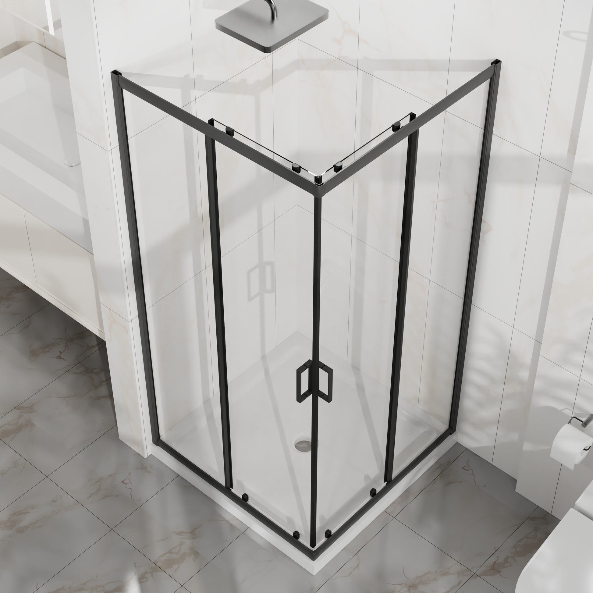 Goodyo Corner Shower Door 36 in.D x 36 in. W x 72 in. H, Shower Enclosure with 1/5 in. Clear Tempered Glass Panels, Sliding Opening, Black Finish Aluminum Framed image 4