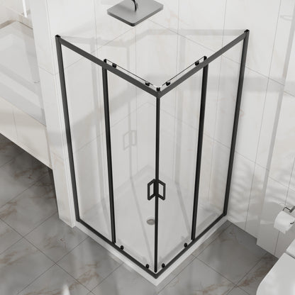 Goodyo Corner Shower Enclosure 36 in.D x 36 in. W x 72 in. H, Double Sliding Shower Door with White Shower Base, 1/5 in Clear Tempered Glass Shower Stall, Matte Black image 4