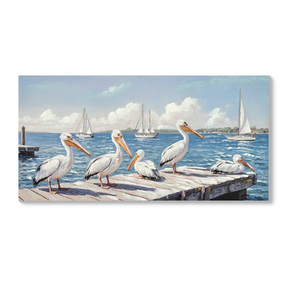Beach Wall Art - Large Blue Ocean Seagull Canvas Pictures for Living Room Aesthetic Beach Birds Painting Prints Modern Coastal Seascape Artwork Wall Art for Bedroom Decoration 22" X 44" image 7
